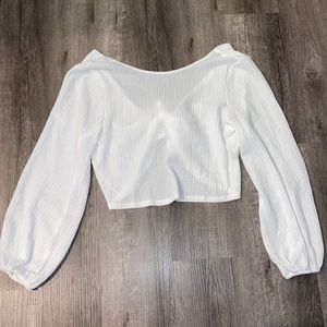 Waffle knit crop top with tie back